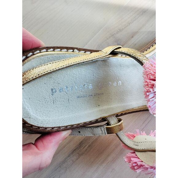 Patricia Green Rafia Pom Pom Sandals Gold Pink Size 10  Summer Vibes vacation - Picture 5 of 10